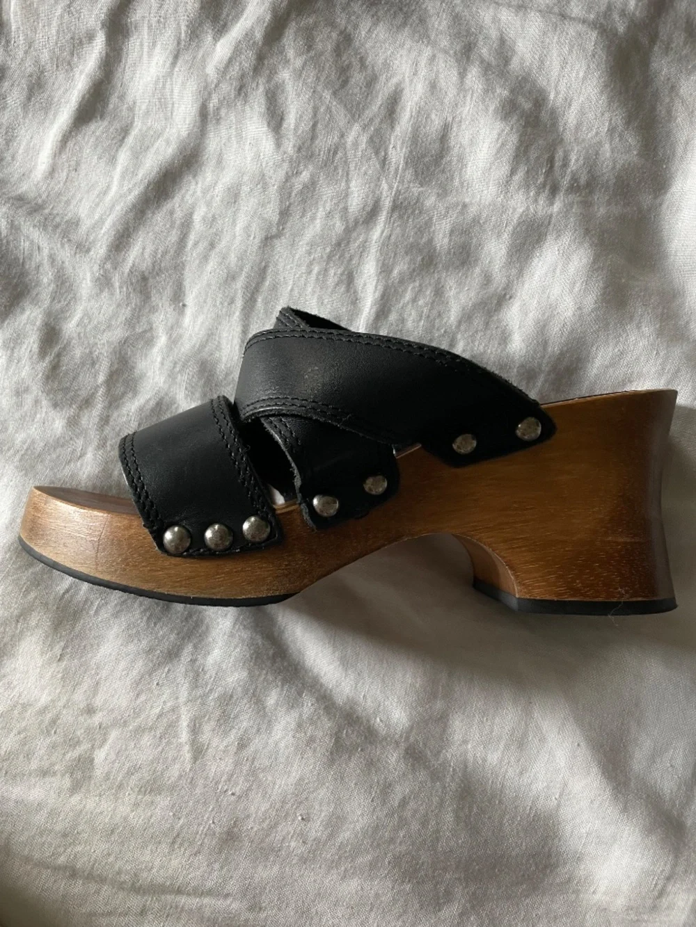 Vintage Candie's platform black leather sandals clogs size 7